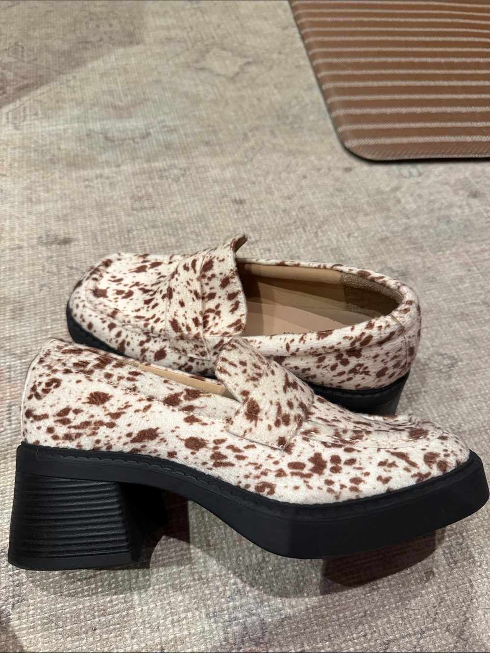 Wild Pair Cream and Brown Speckled Chunky-Heel Loafers - Picture 2 of 4